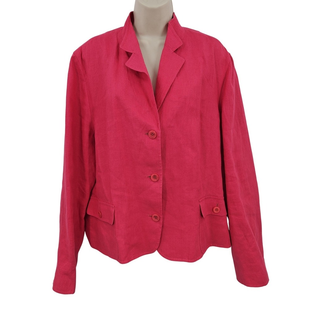 Talbots Irish Linen Blazer Women 18 Pink Lined Jacket Workwear Preppy Barbiecore
